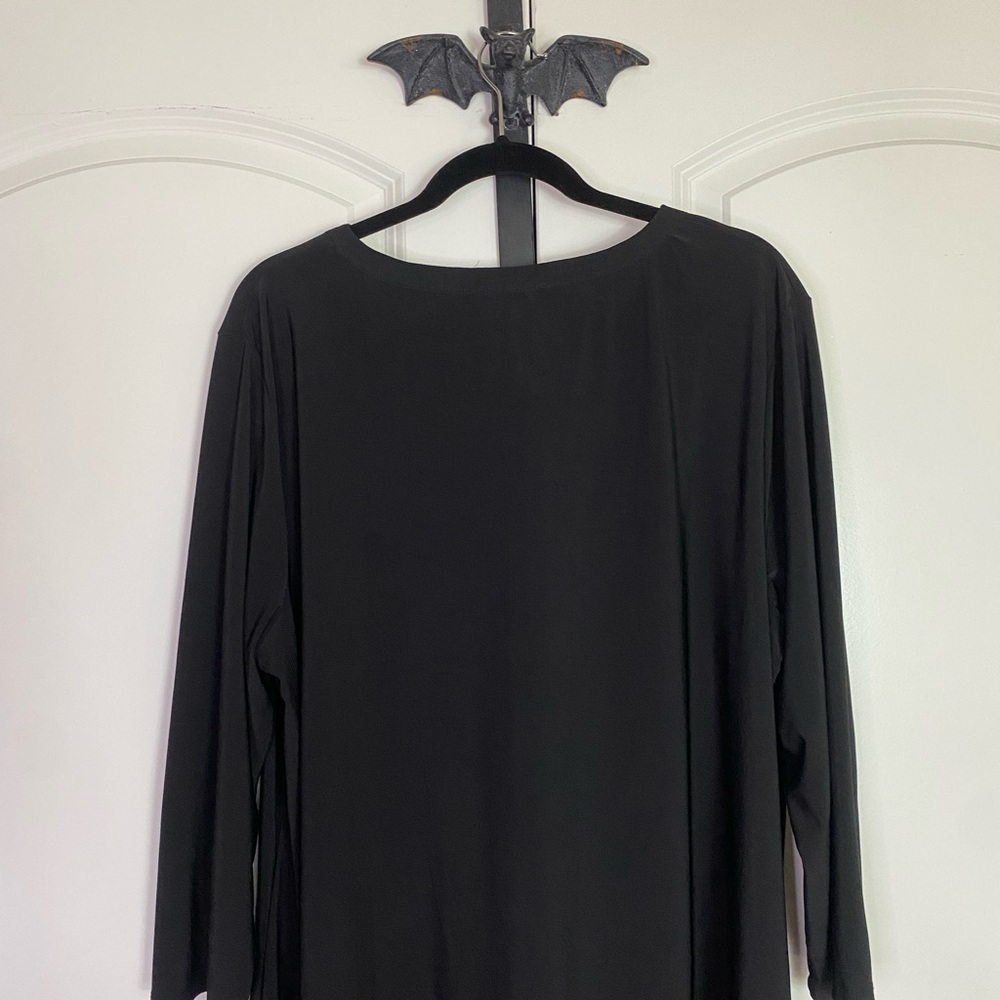 Gothic Black Flowy Tunic Top, Sheer Trim accent, Stretch, size - Picture 4 of 8